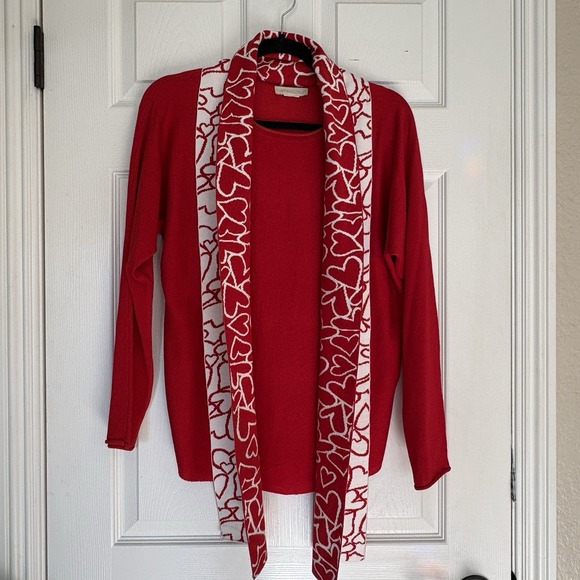 Cynthia Rowley Sweaters - Cynthia Rowley Women M Knit Sweater & Scarf  Top Red Heart Valentine Love